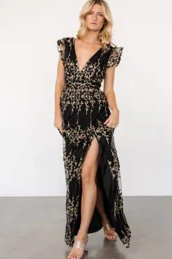 Baltic Born Eva Embroidered Maxi Dress | Black + Gold