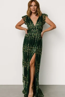 Baltic Born Eva Embroidered Maxi Dress | Green + Gold