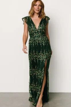 Baltic Born Eva Embroidered Maxi Dress | Green + Gold