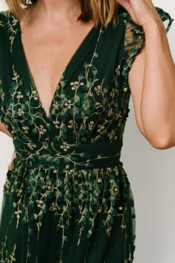 Baltic Born Eva Embroidered Maxi Dress | Green + Gold