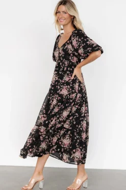 Baltic Born Evelette Dress | Black + Mauve Floral