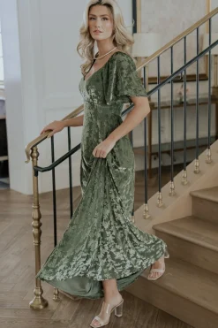 Baltic Born Everley Velvet Maxi Dress | Dark Sage