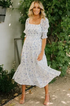 Baltic Born Fabian Jacquard Midi Dress | Blue Floral