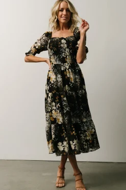 Baltic Born Fabian Jacquard Midi Dress | Black Floral