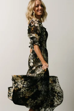 Baltic Born Fabian Jacquard Midi Dress | Black Floral