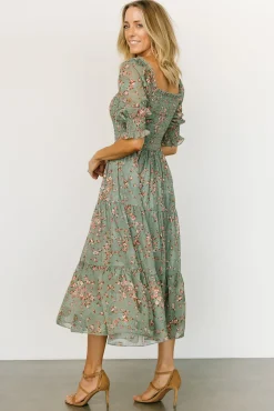 Baltic Born Fabian Jacquard Midi Dress | Eucalyptus + Pink