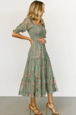 Baltic Born Fabian Jacquard Midi Dress | Eucalyptus + Pink