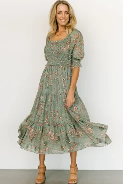 Baltic Born Fabian Jacquard Midi Dress | Eucalyptus + Pink