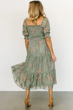 Baltic Born Fabian Jacquard Midi Dress | Eucalyptus + Pink