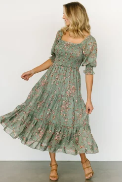 Baltic Born Fabian Jacquard Midi Dress | Eucalyptus + Pink