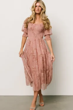 Baltic Born Fabian Jacquard Midi Dress | Mauve + Gold
