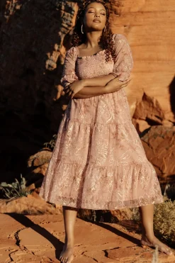 Baltic Born Fabian Jacquard Midi Dress | Mauve + Gold