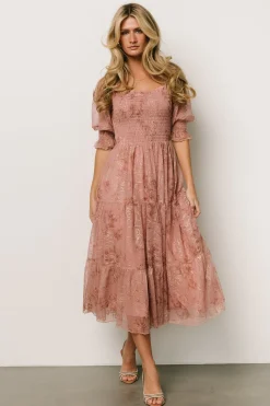 Baltic Born Fabian Jacquard Midi Dress | Mauve + Gold