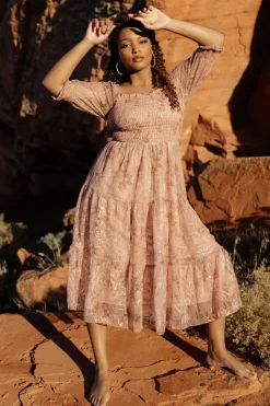 Baltic Born Fabian Jacquard Midi Dress | Mauve + Gold