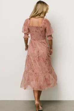 Baltic Born Fabian Jacquard Midi Dress | Mauve + Gold