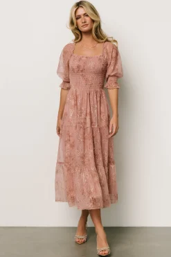 Baltic Born Fabian Jacquard Midi Dress | Mauve + Gold