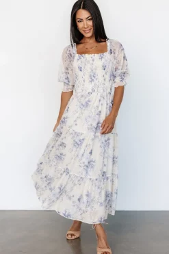 Baltic Born Fabian Jacquard Midi Dress | Cream + Blue Floral
