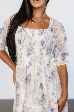 Baltic Born Fabian Jacquard Midi Dress | Cream + Blue Floral