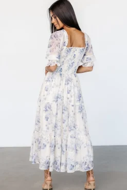 Baltic Born Fabian Jacquard Midi Dress | Cream + Blue Floral
