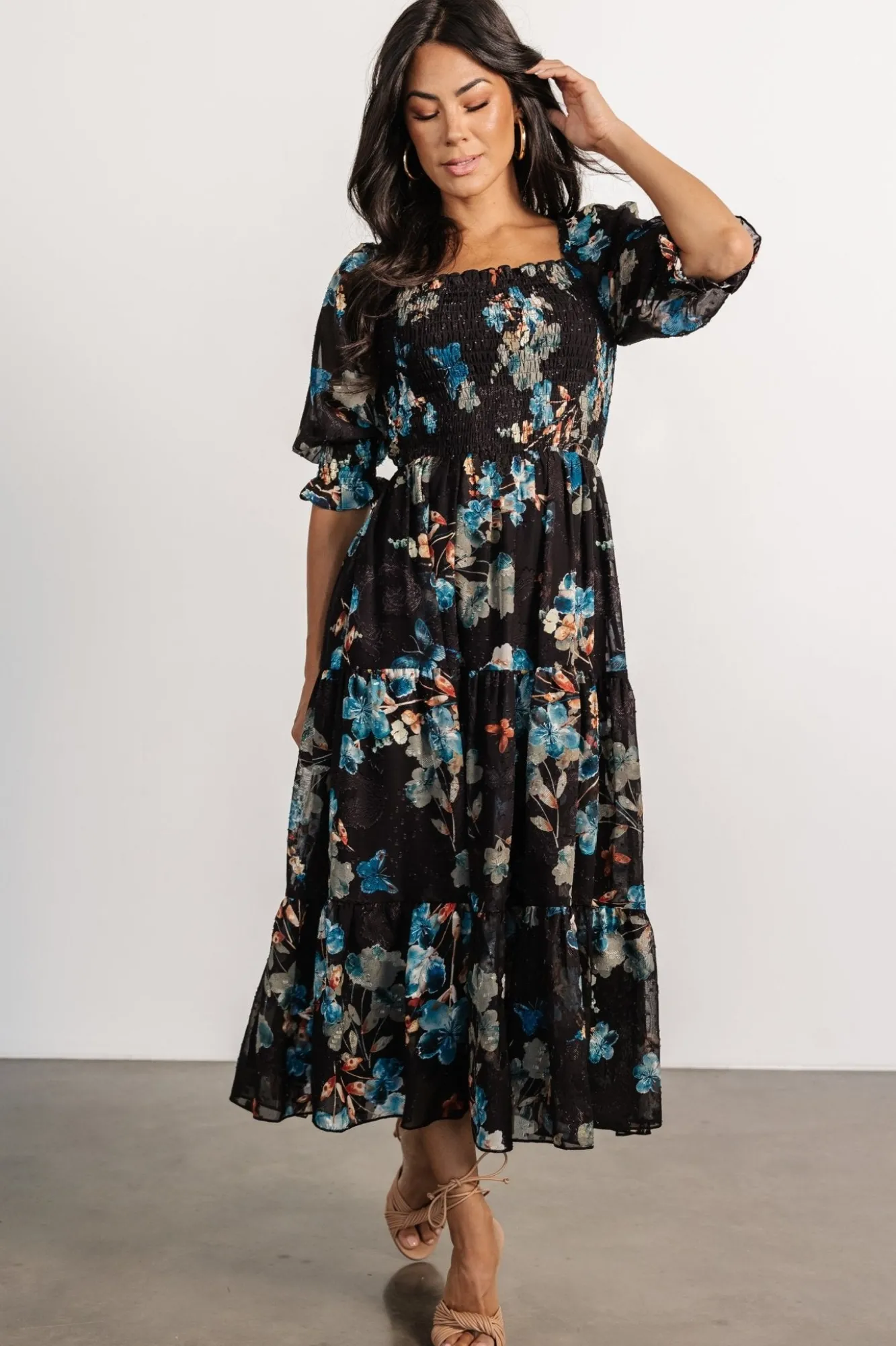 Baltic Born Fabian Jacquard Midi Dress | Black + Blue Multi