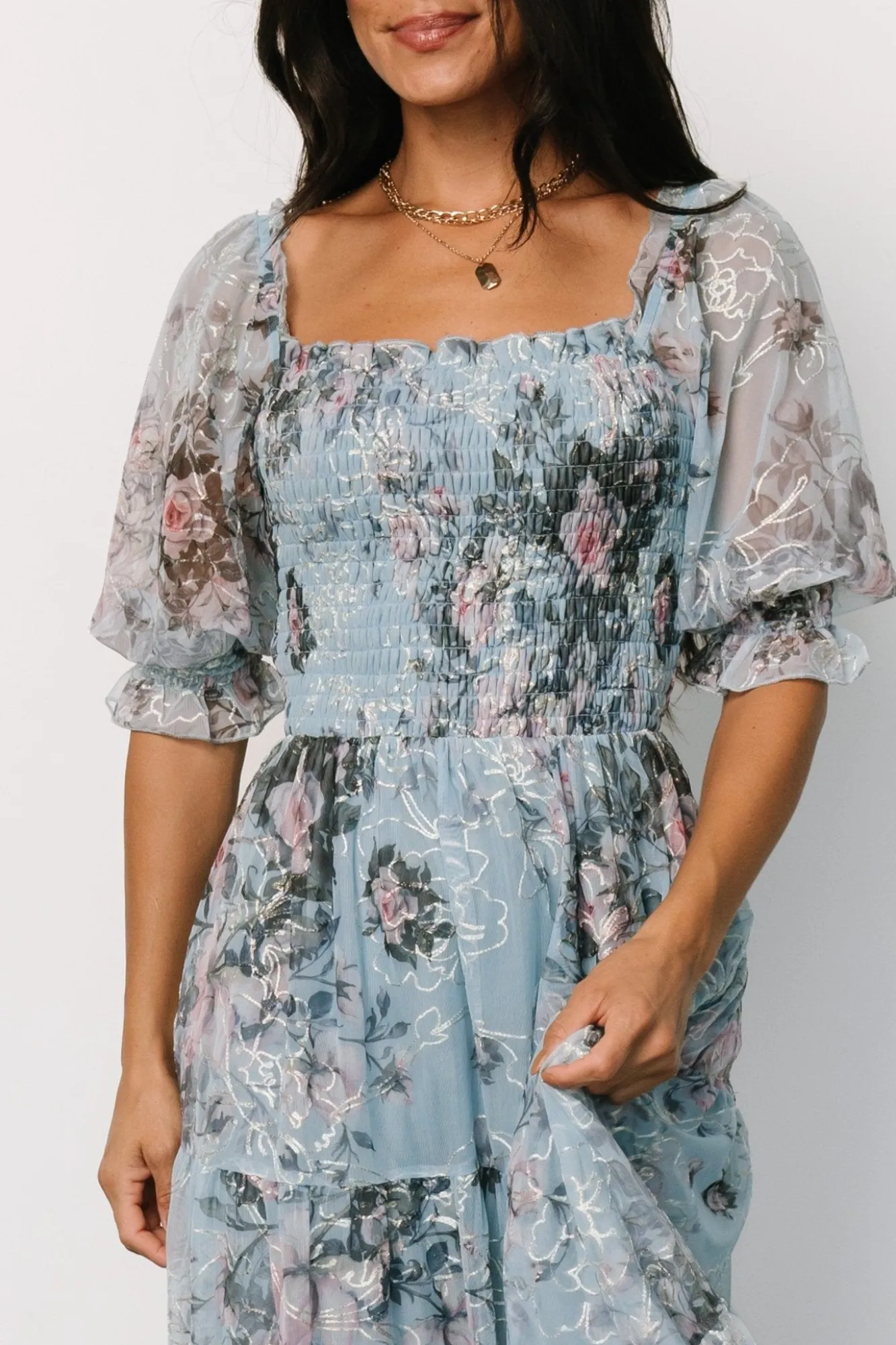 Baltic Born Fabian Jacquard Midi Dress | Light Blue Multi