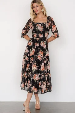 Baltic Born Fabian Jacquard Midi Dress | Peach + Black Floral