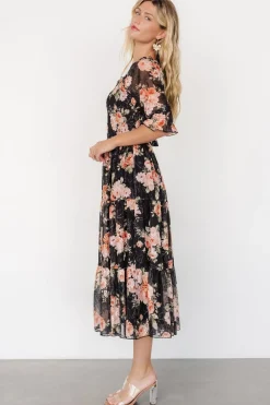 Baltic Born Fabian Jacquard Midi Dress | Peach + Black Floral