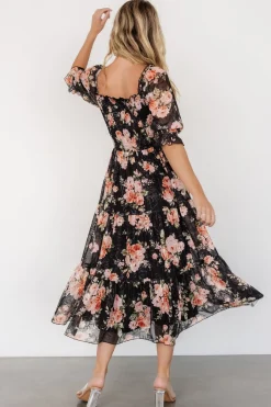 Baltic Born Fabian Jacquard Midi Dress | Peach + Black Floral