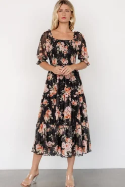 Baltic Born Fabian Jacquard Midi Dress | Peach + Black Floral