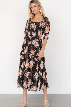 Baltic Born Fabian Jacquard Midi Dress | Peach + Black Floral
