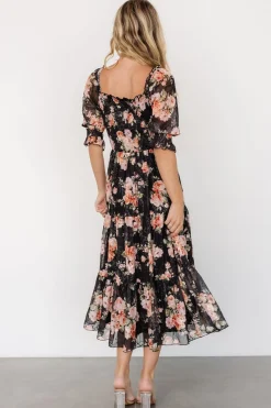 Baltic Born Fabian Jacquard Midi Dress | Peach + Black Floral
