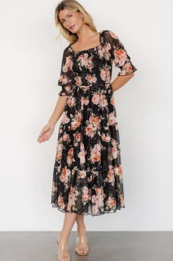 Baltic Born Fabian Jacquard Midi Dress | Peach + Black Floral