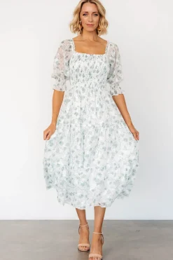 Baltic Born Fabian Jacquard Midi Dress | Off White + Sage Floral