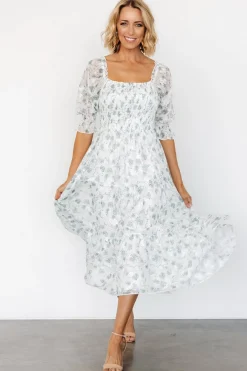 Baltic Born Fabian Jacquard Midi Dress | Off White + Sage Floral