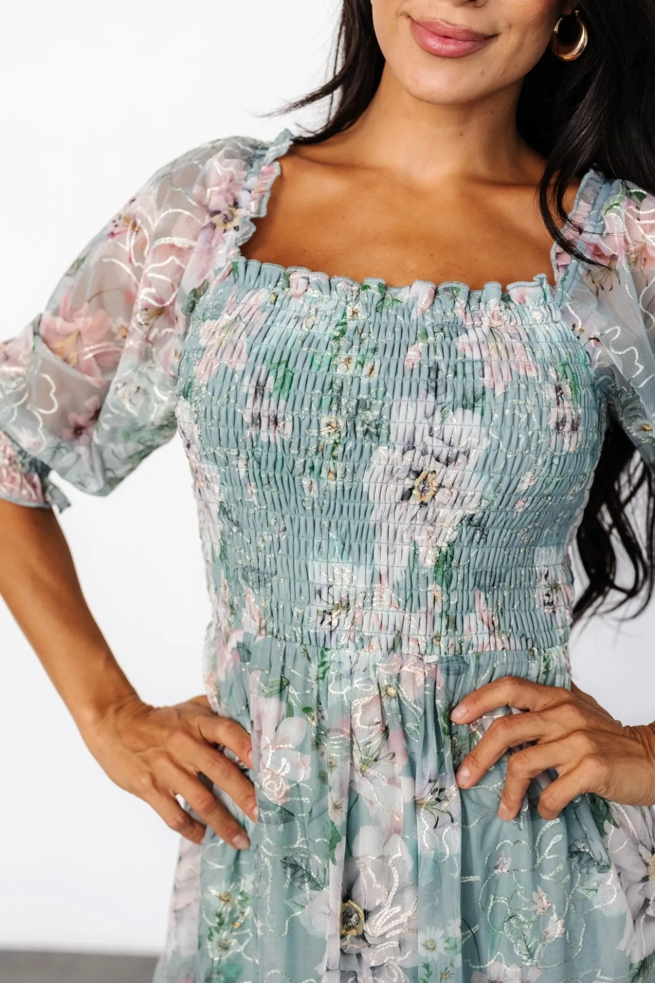 Baltic Born Fabian Jacquard Midi Dress | Light Sage + Blush