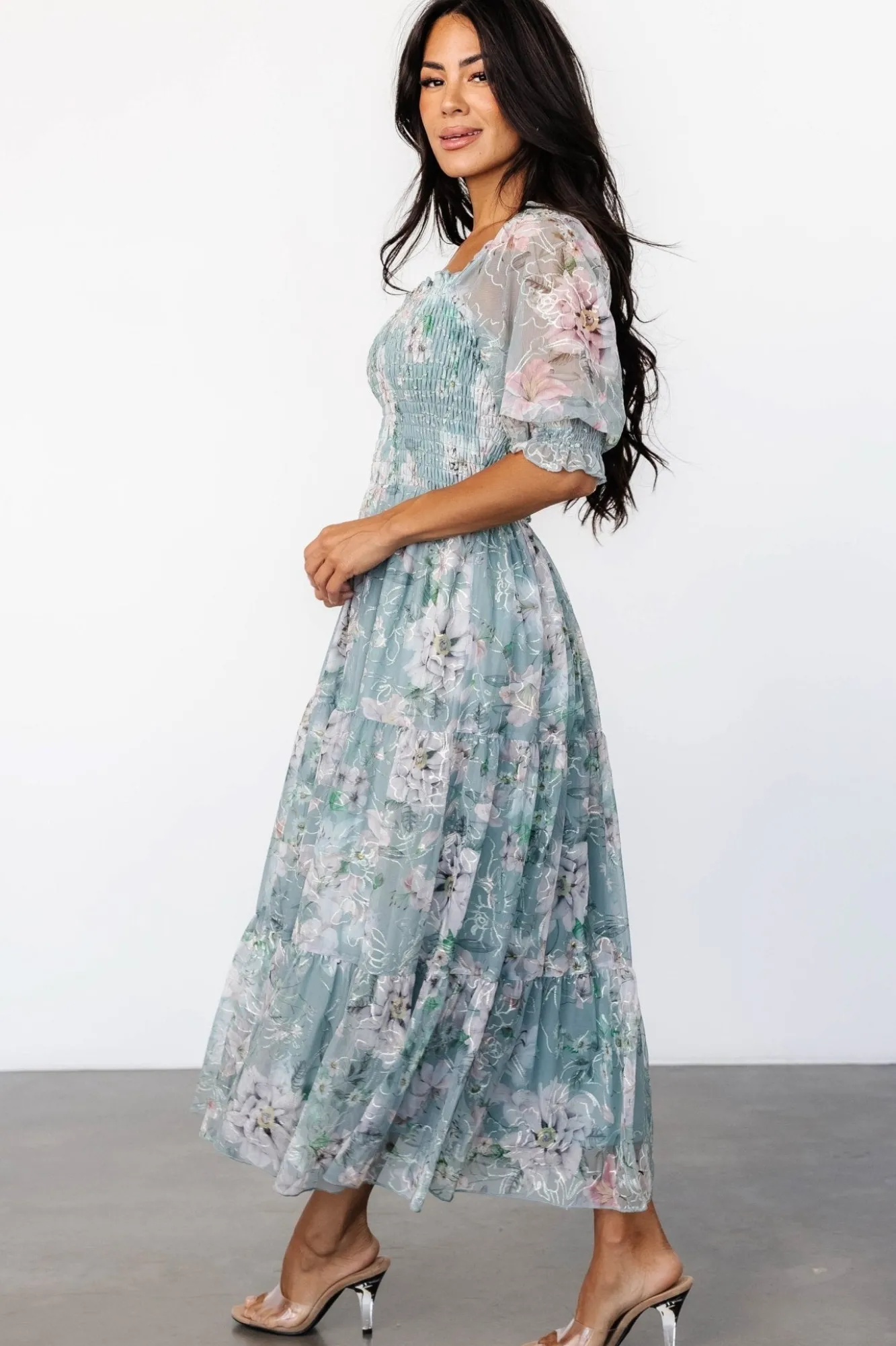 Baltic Born Fabian Jacquard Midi Dress | Light Sage + Blush