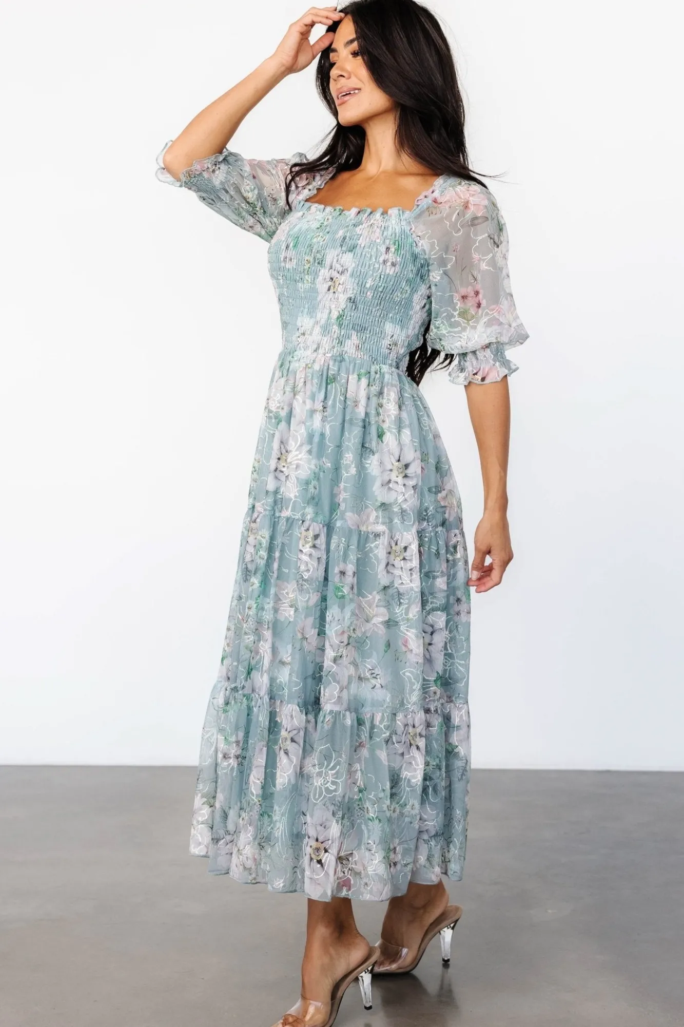 Baltic Born Fabian Jacquard Midi Dress | Light Sage + Blush