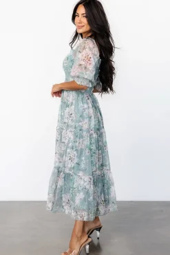 Baltic Born Fabian Jacquard Midi Dress | Light Sage + Blush
