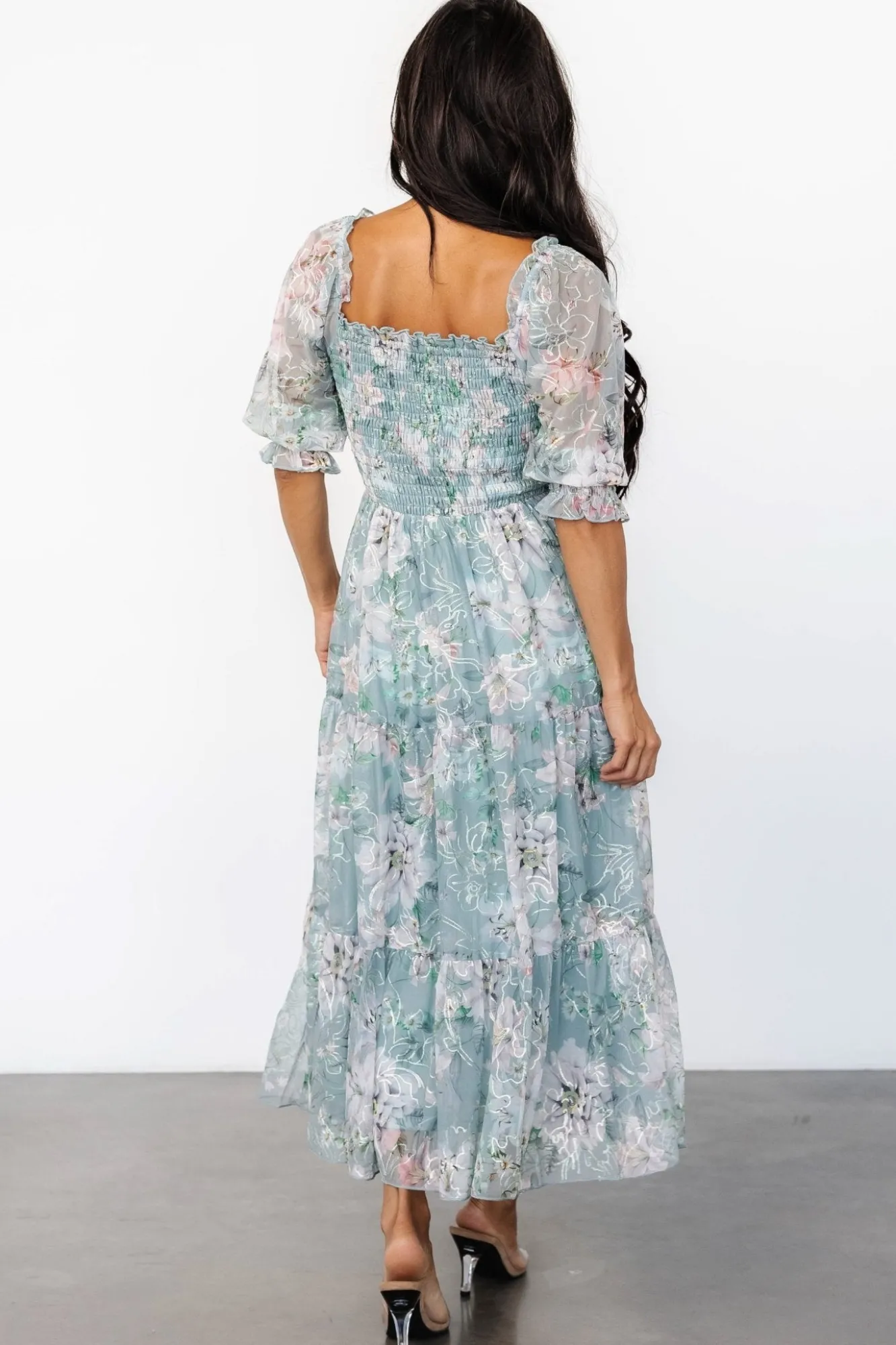 Baltic Born Fabian Jacquard Midi Dress | Light Sage + Blush