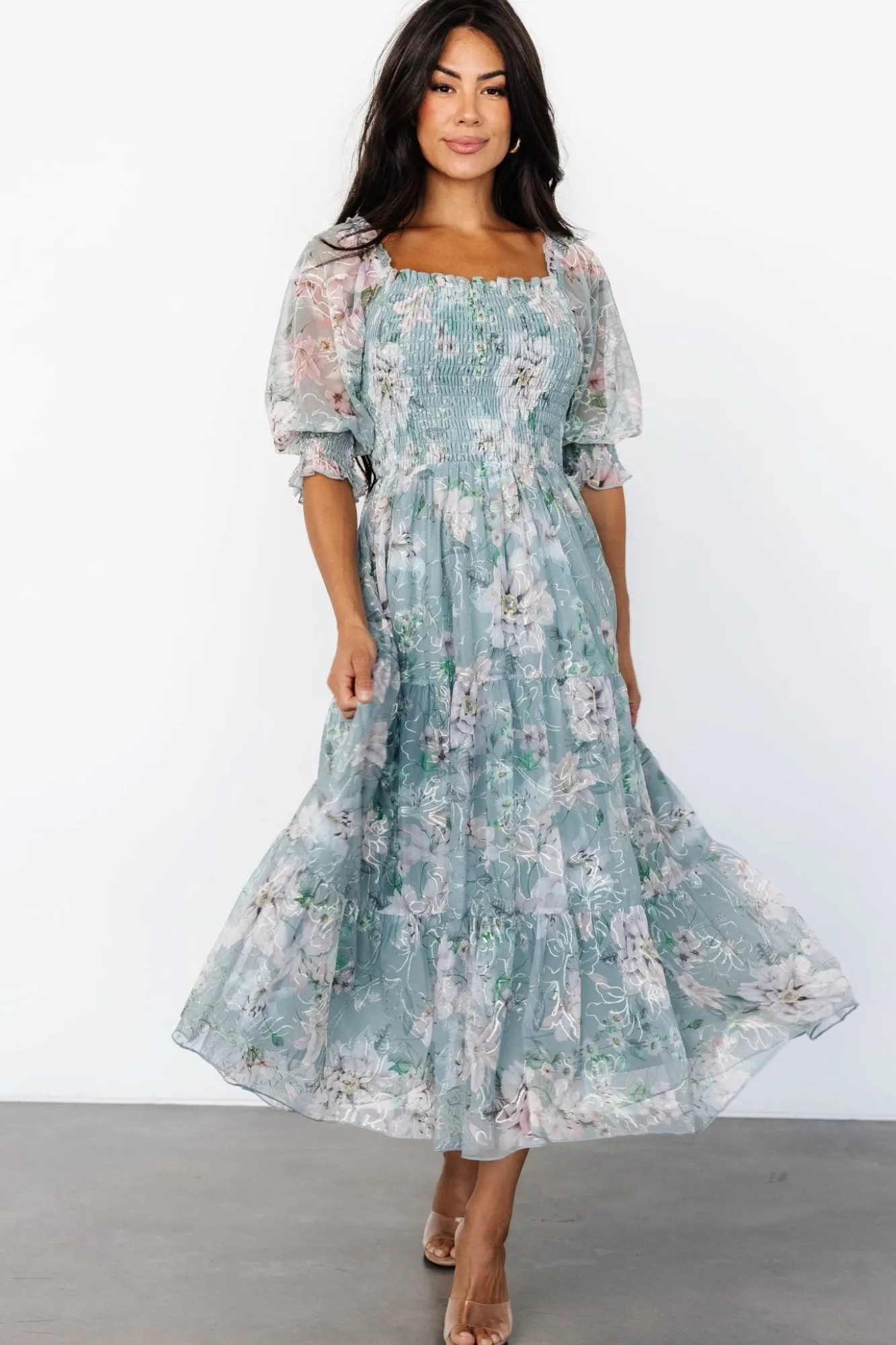 Baltic Born Fabian Jacquard Midi Dress | Light Sage + Blush