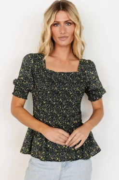 Baltic Born Felice Smocked Top | Black Print