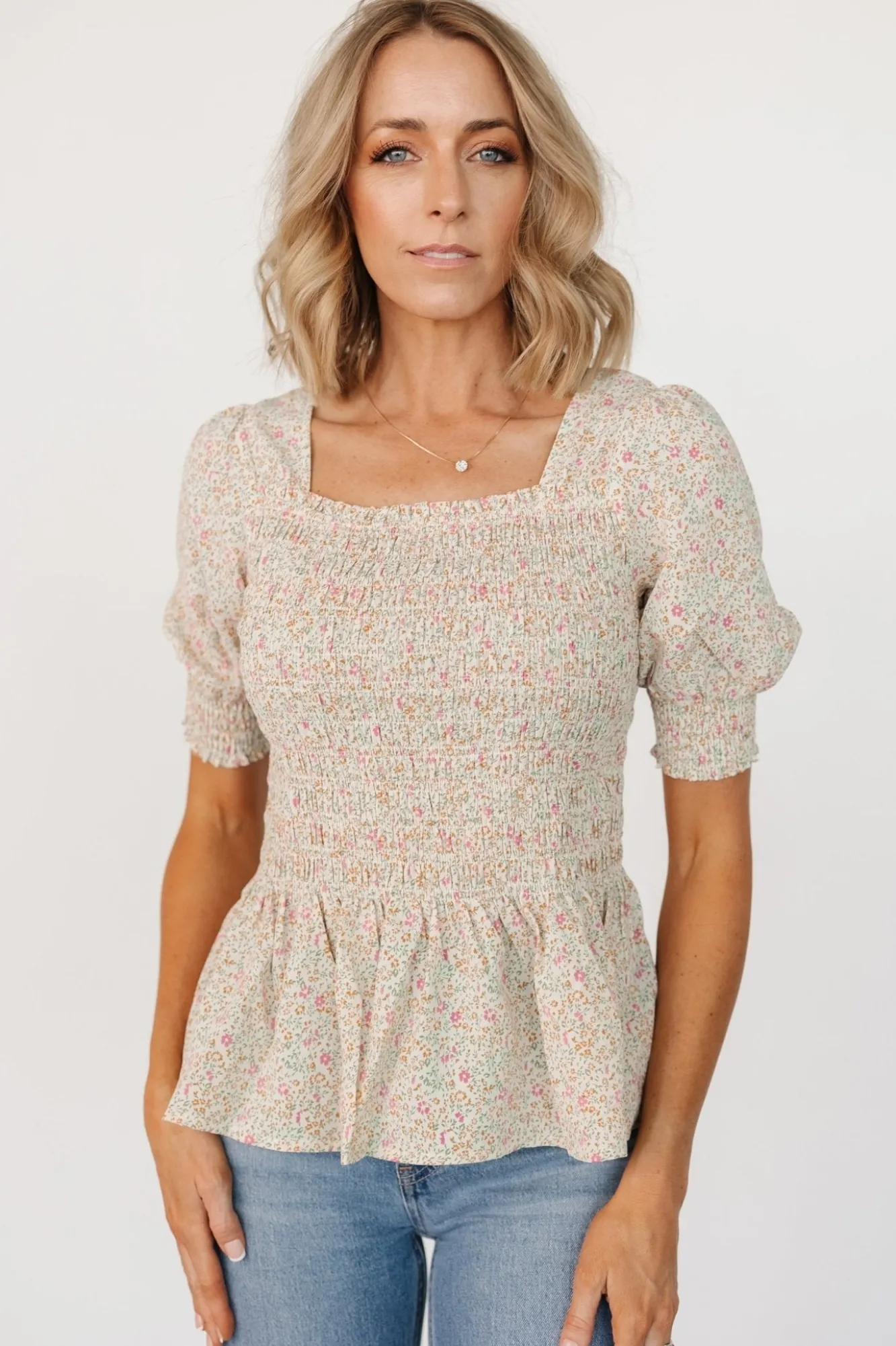 Baltic Born Felice Smocked Top | Cream Print