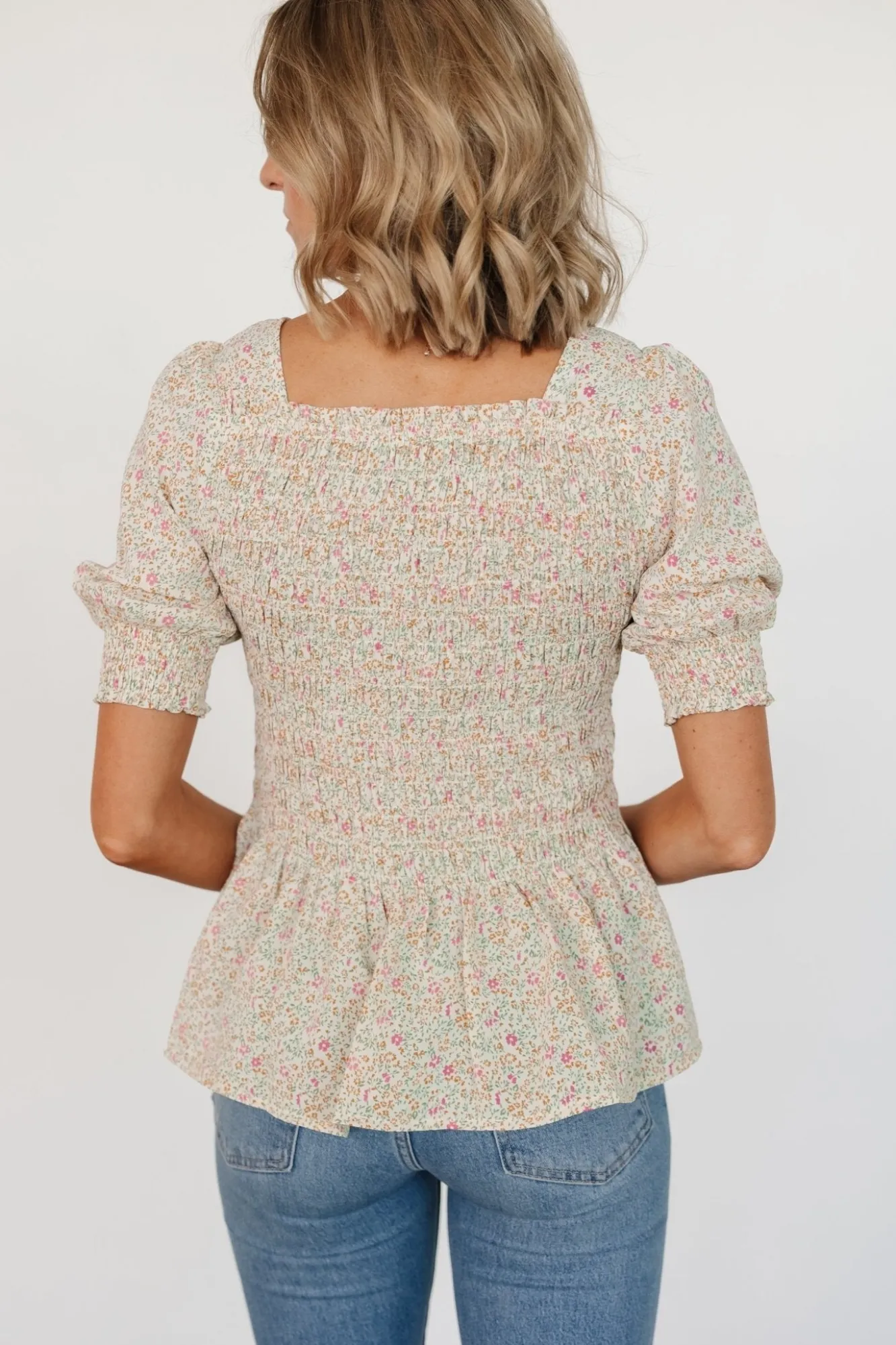 Baltic Born Felice Smocked Top | Cream Print
