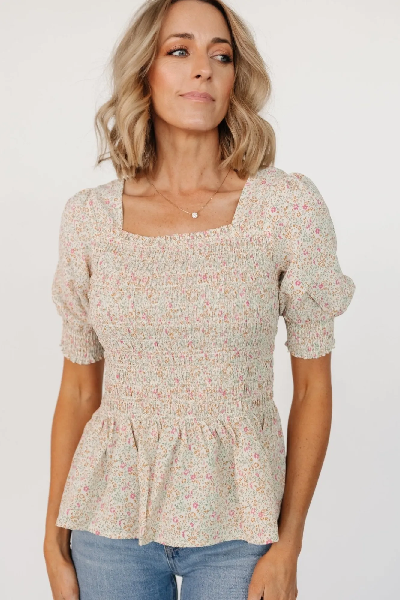 Baltic Born Felice Smocked Top | Cream Print