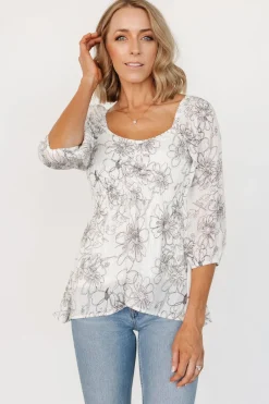 Baltic Born Florian Smocked Top | Ivory Print