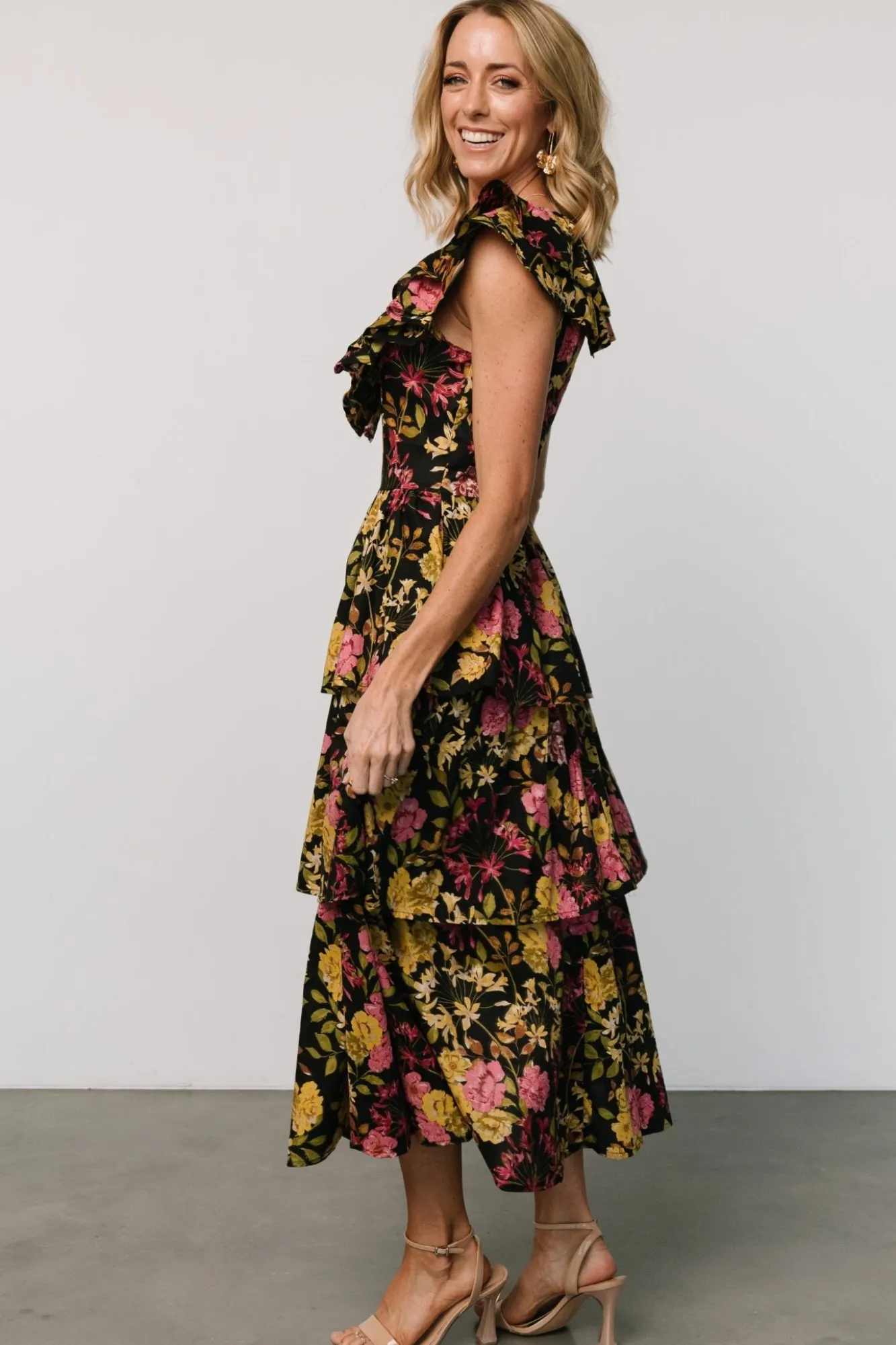 Baltic Born Francesca Tiered Maxi Dress | Black Floral