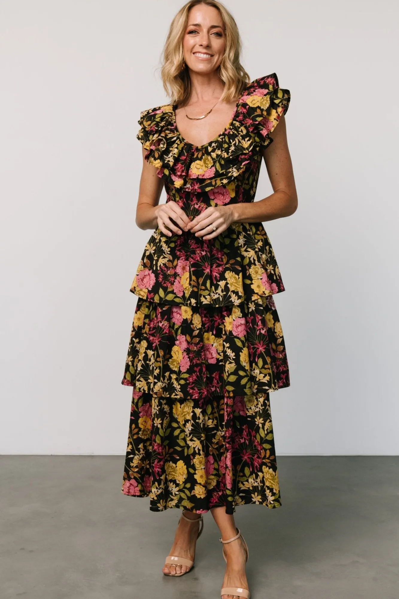Baltic Born Francesca Tiered Maxi Dress | Black Floral