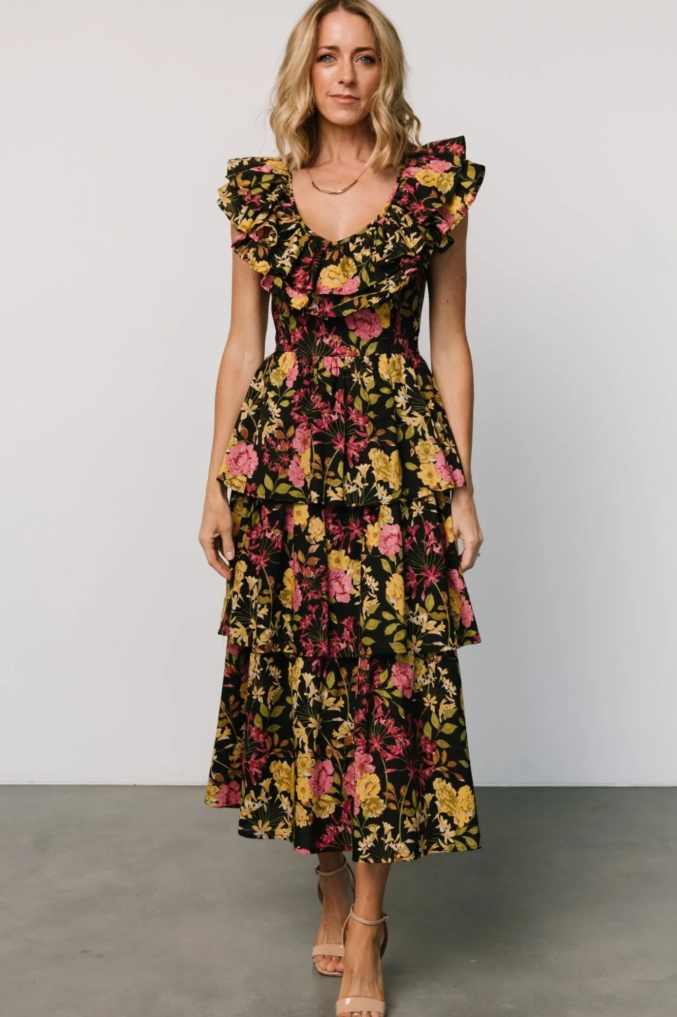 Baltic Born Francesca Tiered Maxi Dress | Black Floral