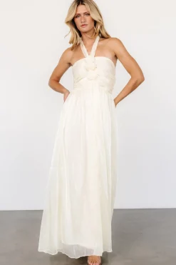 Baltic Born Frederica Halter Maxi Dress | Cream Shimmer
