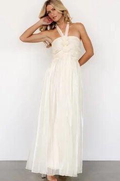 Baltic Born Frederica Halter Maxi Dress | Cream Shimmer